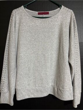 Light Gray Studded Crewneck Sweater Love Scarlett Brand Size L